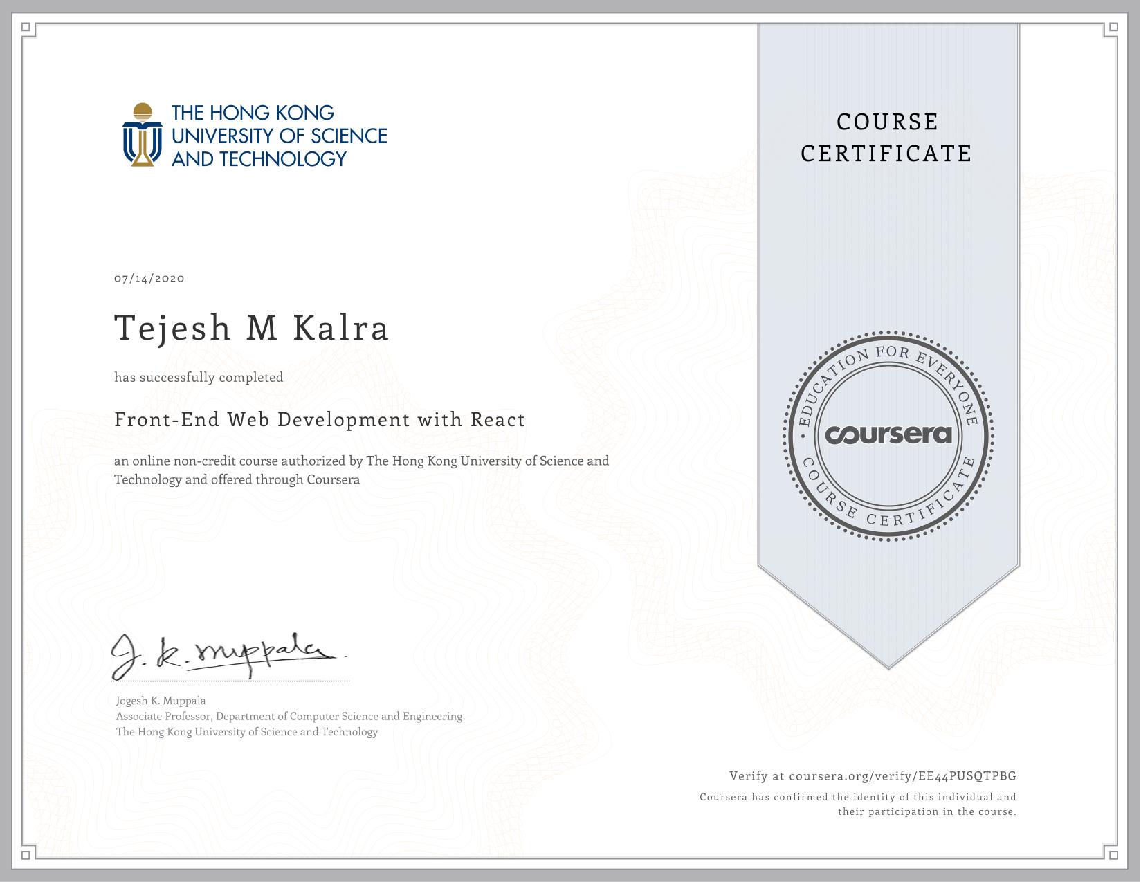Coursera React Certificate