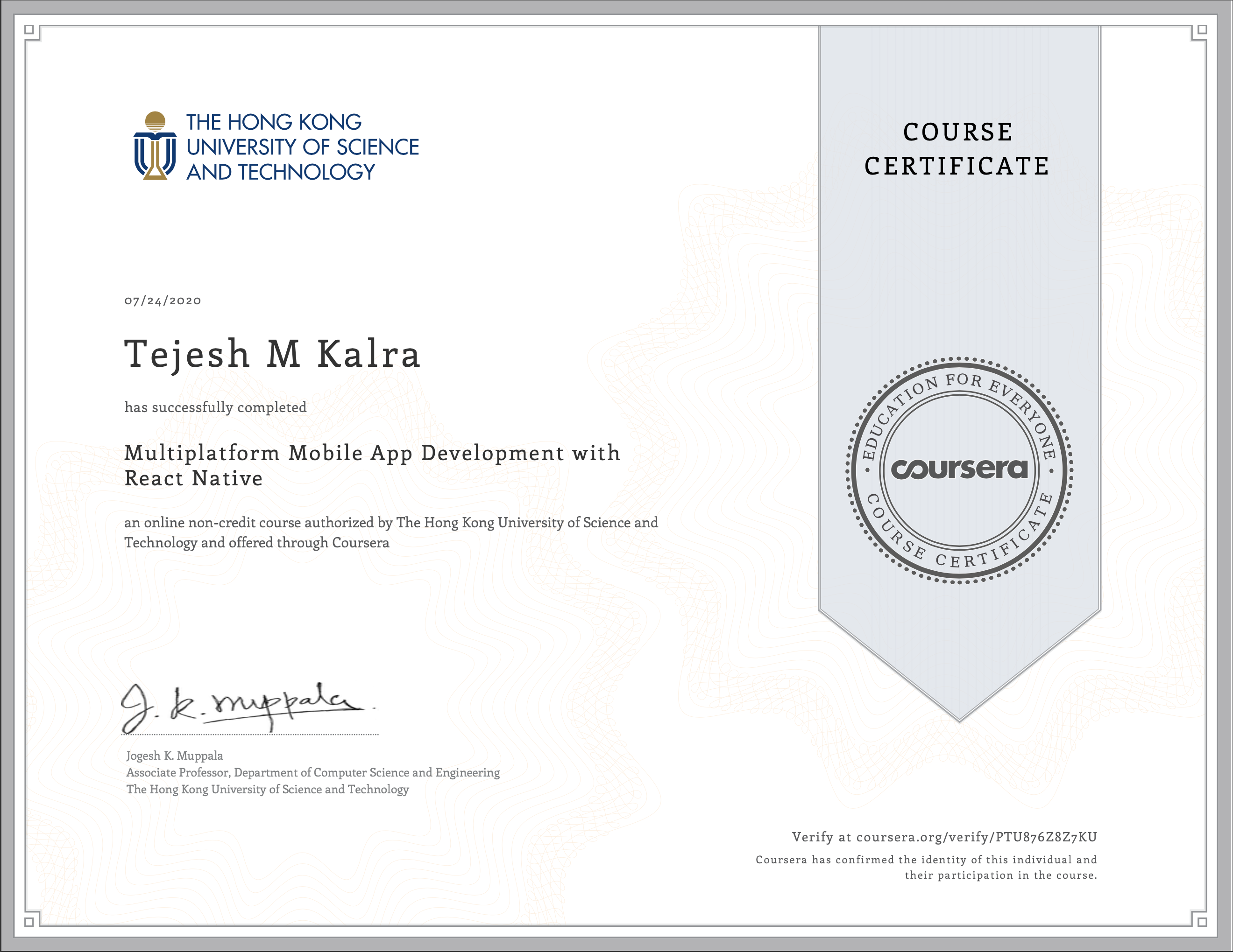Coursera React Native Certificate