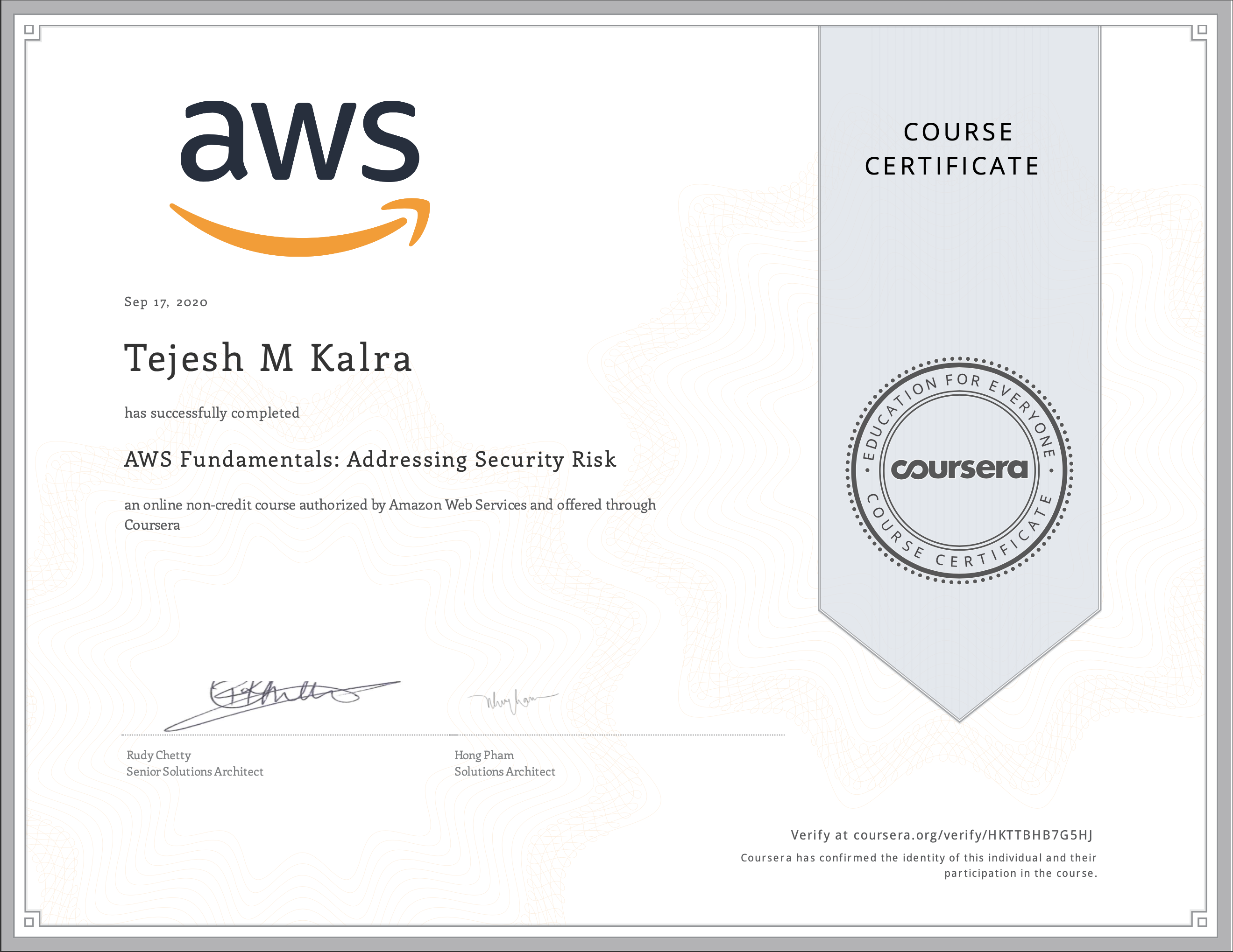 Coursera AWS Security Certificate