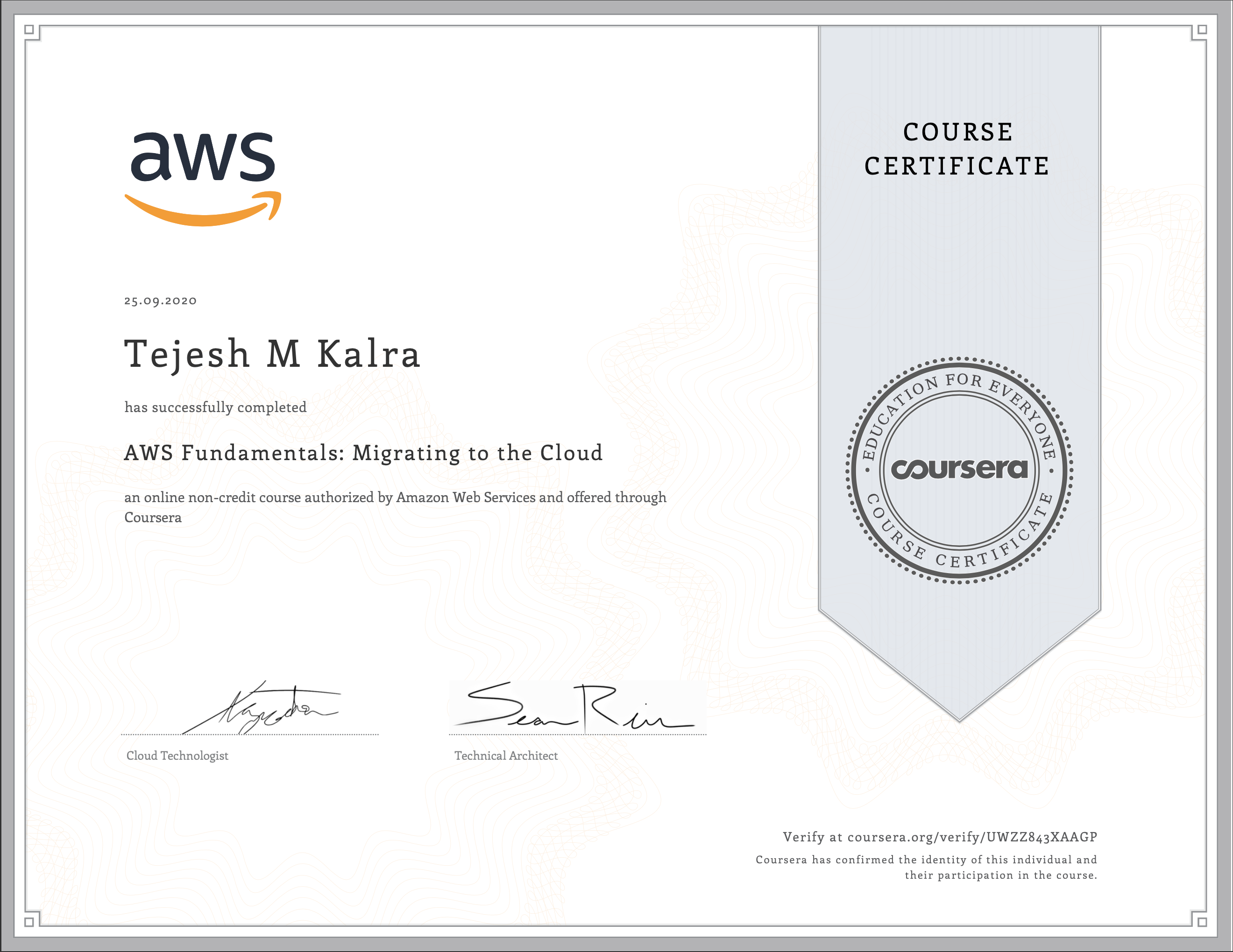 Coursera AWS Migrating to Cloud Certificate
